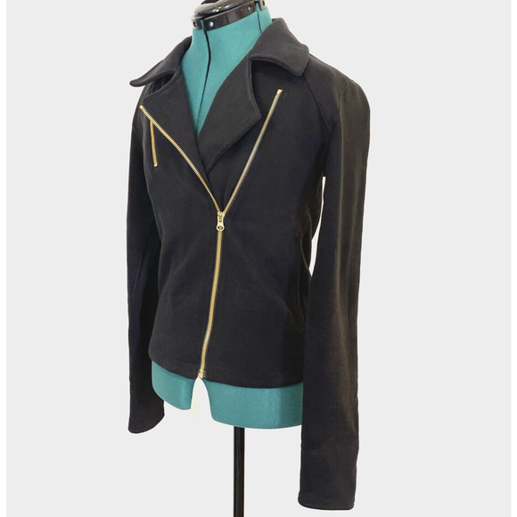 Lululemon Lab Shadow Jacket XS Cotton Fleece Moto Black Gold Zippers RARE W4G50S - Picture 3 of 8